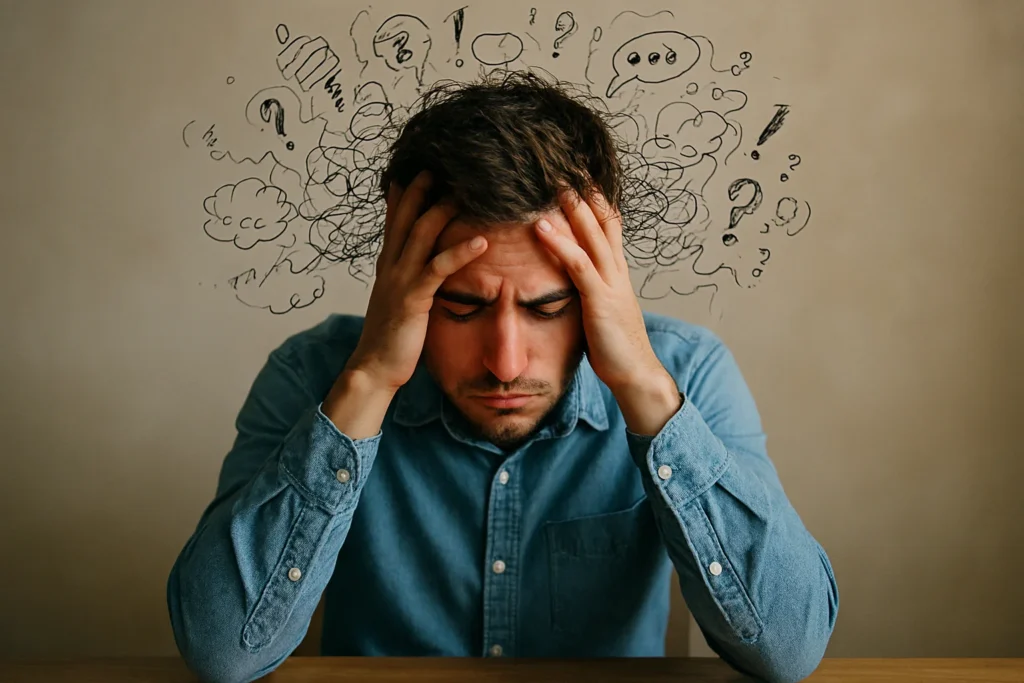 Chico comiéndose la cabeza de pensar